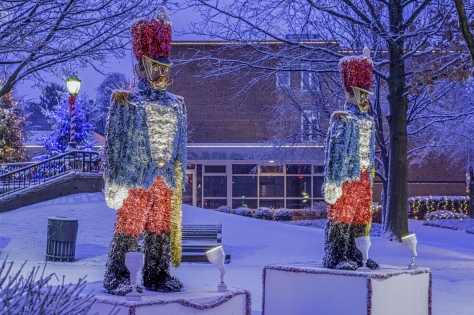 In my home suburb, Arlington Heights, they display holiday lights and scenes. This year they put up toy soldiers that made you think of The Nutcracker.